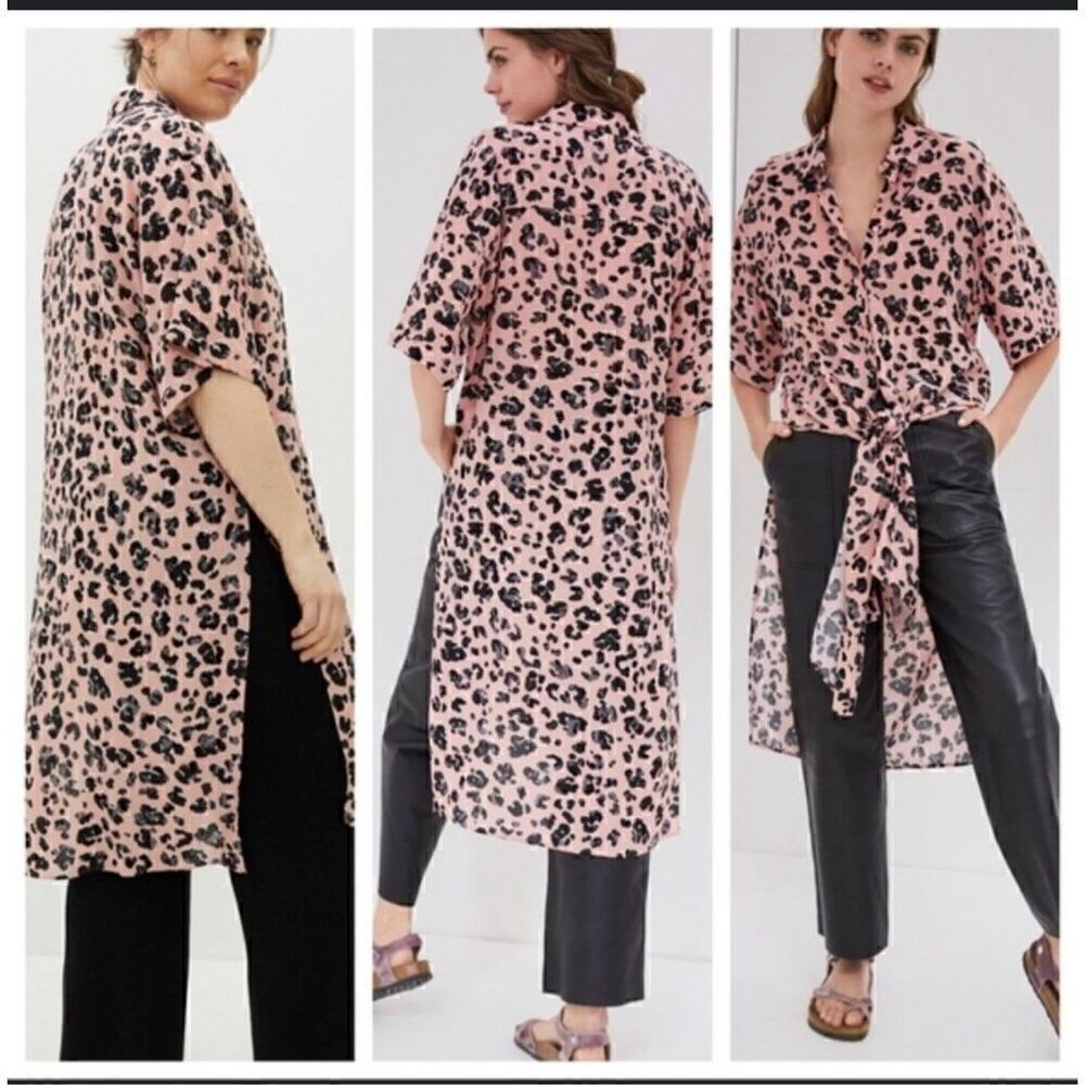Anthropologie Maeve pink leopard print tunic top S
